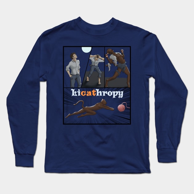 Lycathropy Funny Halloween cat Lycanthropy joke Long Sleeve T-Shirt by JettDes